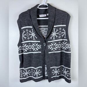 Vintage‎ Breckenridge Cardigan Sweater Vest Snowflake Pattern Gray White Winter